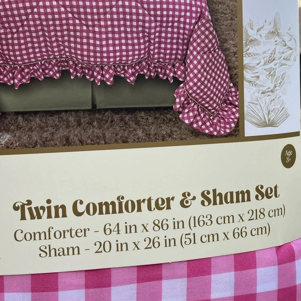 Wicked For Good Katie Kime Twin Comforter Pink Gingham Ruffles Heels Print NEW